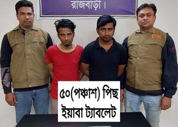 রাজবাড়ীতে ডিবির অভিযানে ৫০পিচ ইয়াবাসহ২ জন মাদক ব্যবসায়ী গ্রেফতার