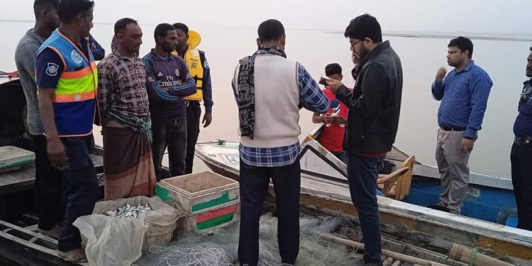 নাটোরের পদ্মা নদীতে জাটকা ইলিশ ধরায় ৪ জেলের জরিমানা