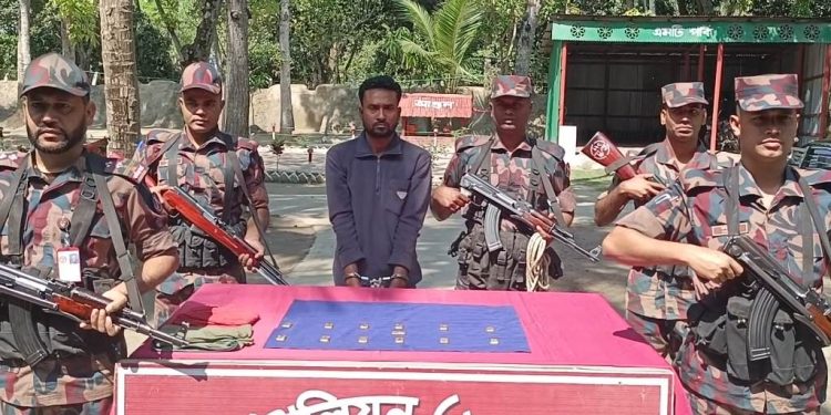 শার্শায় ১৩টি সোনার বিস্কুটসহ পাচারকারী আটক