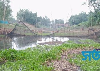 বগুড়ার সারিয়াকান্দিতে উম্মুক্ত জলাশয়ে অবৈধভাবে খাল দখল করে মাছ চাষের হিড়িক