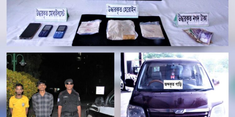 সিরাজগঞ্জের সলঙ্গায় ৫০ লক্ষ টাকার হেরোইনসহ আটক ২; মাইক্রো জব্দ