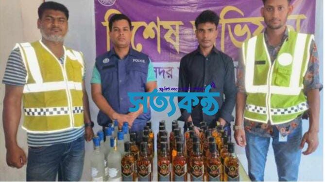 সুনামগঞ্জে ৪০বোতল ভারতীয় মদ সহ যুবক আটক