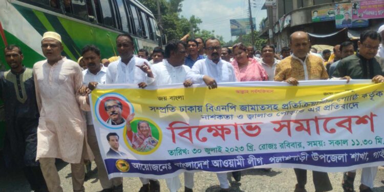 পলাশবাড়ীতে উপজেলা আওয়ামীলীগের বিক্ষোভ সমাবেশ অনুষ্ঠিত