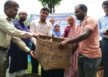 কালাইয়ে প্রাণি সম্পদের উদ্দ্যোগে বিনামূল্যে হাঁস বিতরণ