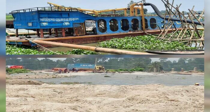 ফুলজোড় নদী থেকে অবৈধভাবে বালু উত্তোলন;বাড়িঘর সহ আবাদি জমি নদীগর্ভে বিলিনের আশংকা