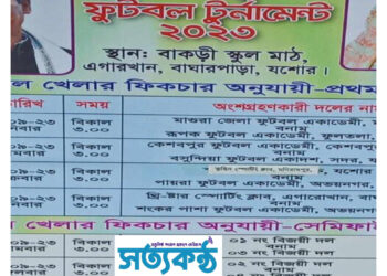 বাঘারপাড়ার বাকড়ীতে আট দলীয় বঙ্গবন্ধু গোল্ড কাপ ফুটবল টুর্নামেন্ট উদ্বোধন