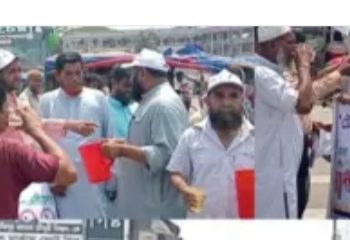 ভাঙ্গায় টেলিভিশন জার্নালিস্ট এ্যাসোসিয়েশন এর উদ্যোগে  তৃষ্ণার্ত পথচারীদের মাঝে ঠান্ডা পানির সুপেয় শরবত বিতরণ