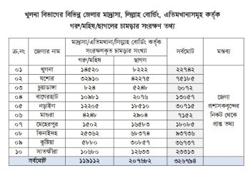খুলনা বিভাগে সংরক্ষণ করা হয়েছে তিন লাখ ছাব্বিশ হাজার পিস চামড়া